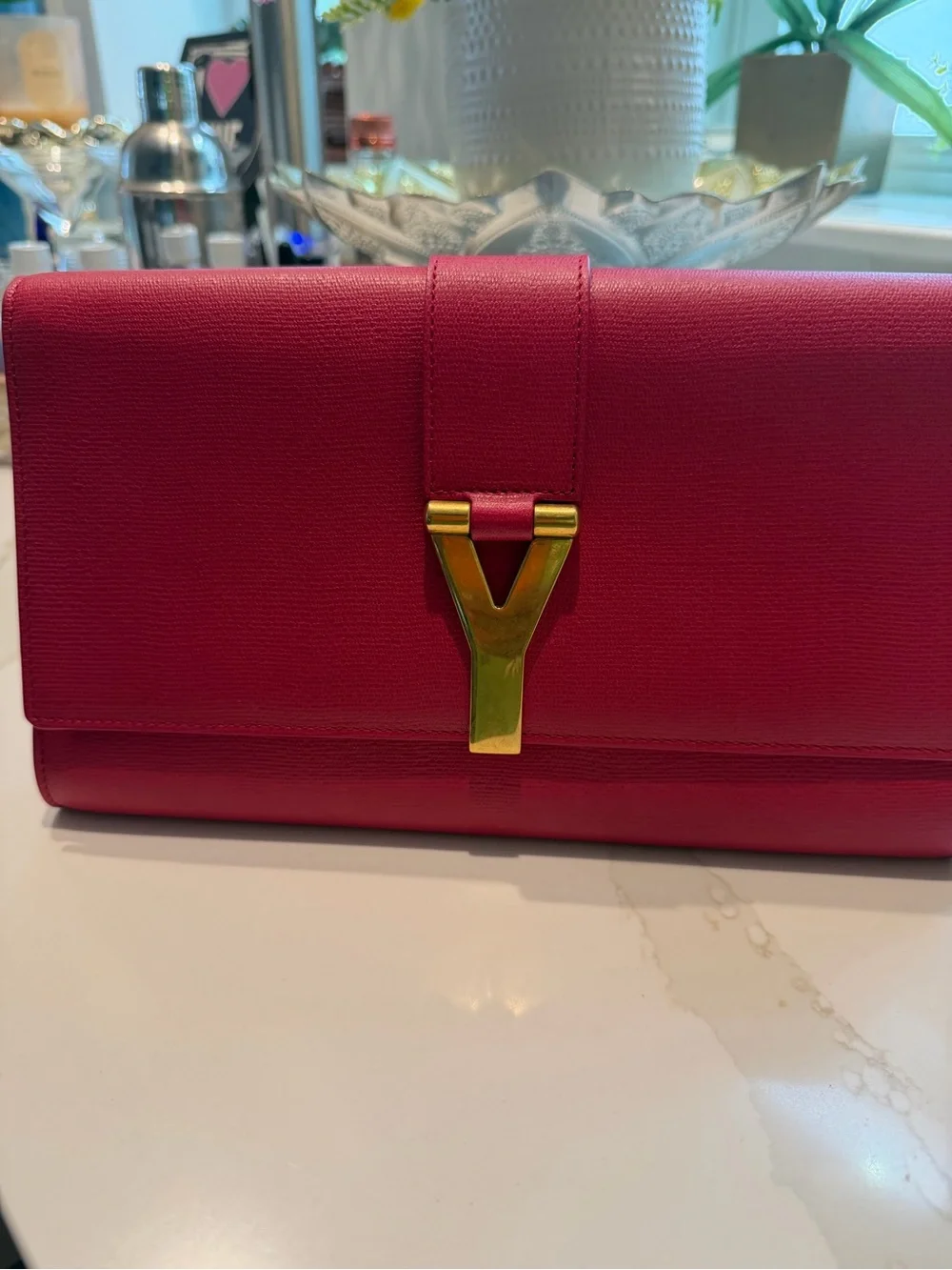Authentic Yves Saint Laurent Hot Pink Leather Clutch
